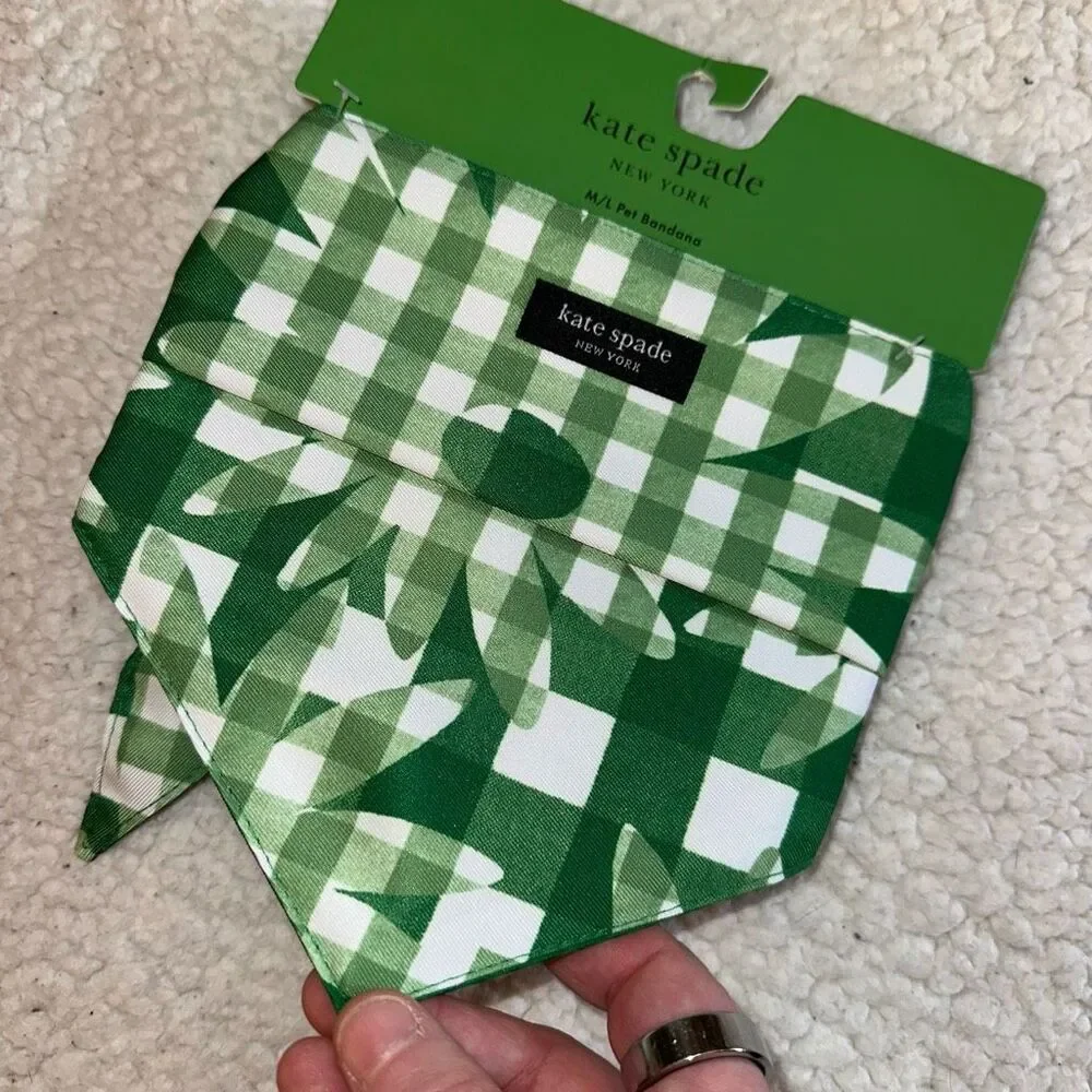 Kate Spade Green Daisy Gingham Plaid Pet Bandana M/L NWT